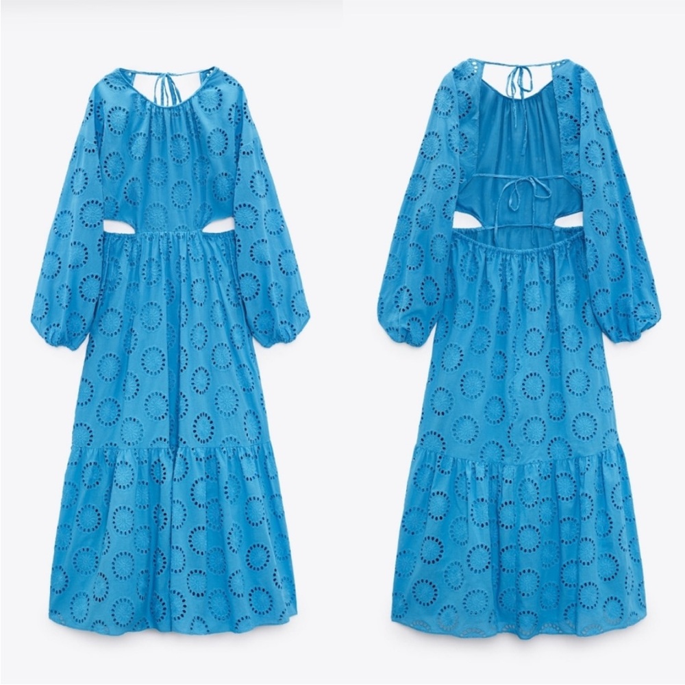 NWT Zara Embroidered cut out blue maxi dress size XS - Picture 3 of 10